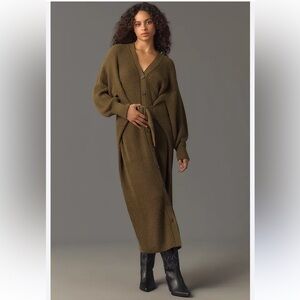 By Anthropologie Belted Cardigan Midi Dress